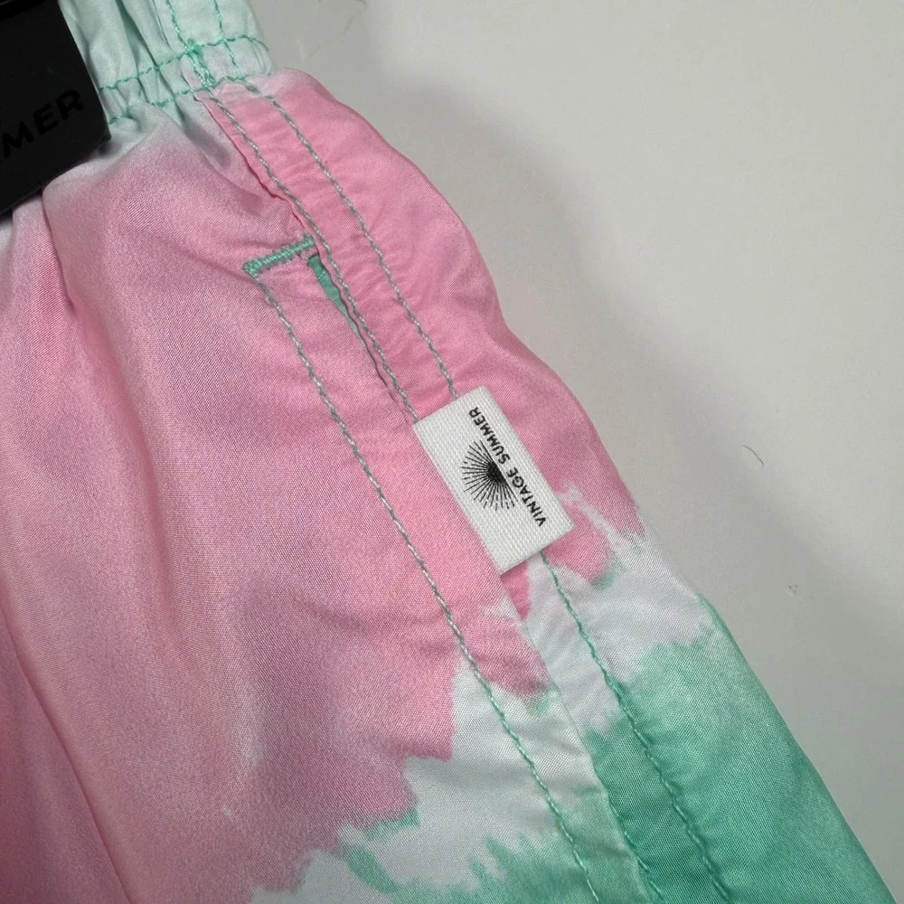 Vintage Summer Swim Trunks Size Small Pink Teal Tie Dye V90509N NEW Vacation
